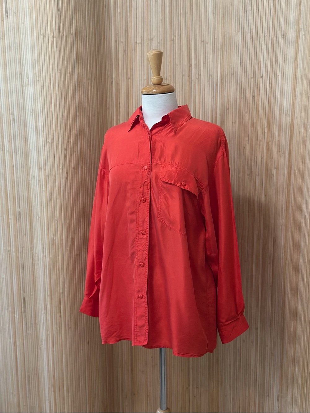 The Limited 100% Silk Red Button Down Shirt Women’s Medium Oversized Blouse